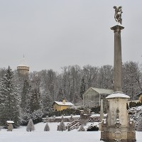 Zámek Konopiště - Růžová zahrada v zimě 